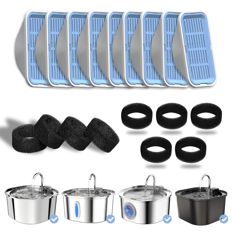 PEKTACO – Filtres et Mousse Pré-Filtre pour Fontaine 3,2 L – Pack 9 Filtres + 9 Mousses