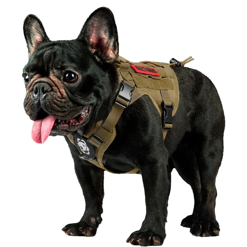 OneTigris Harnais Chien Tactique Sans Traction – Poignée, Attaches et Taille Marron XXS