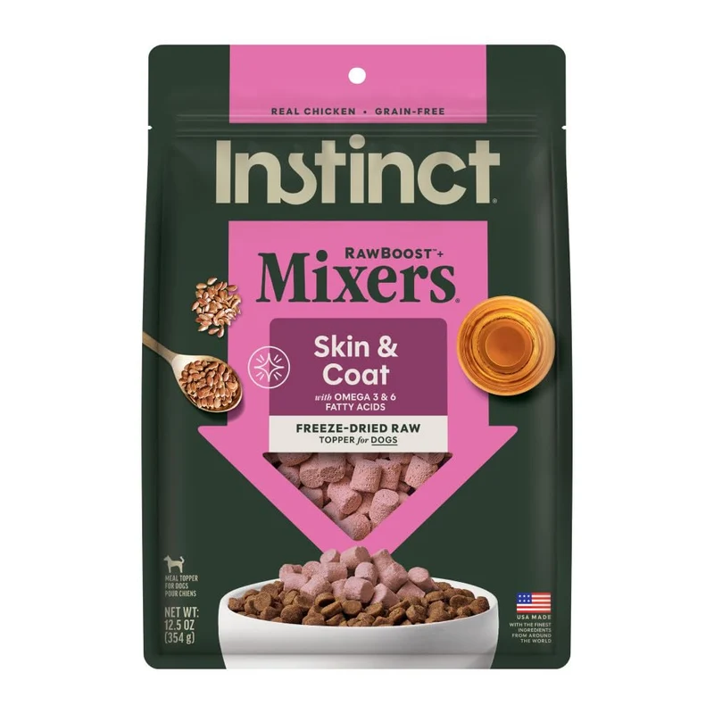 Instinct RawBoost Mélanges Fonctionnels – Toppers crus sans céréales, poulet réel, peau et pelage – 12,5 oz