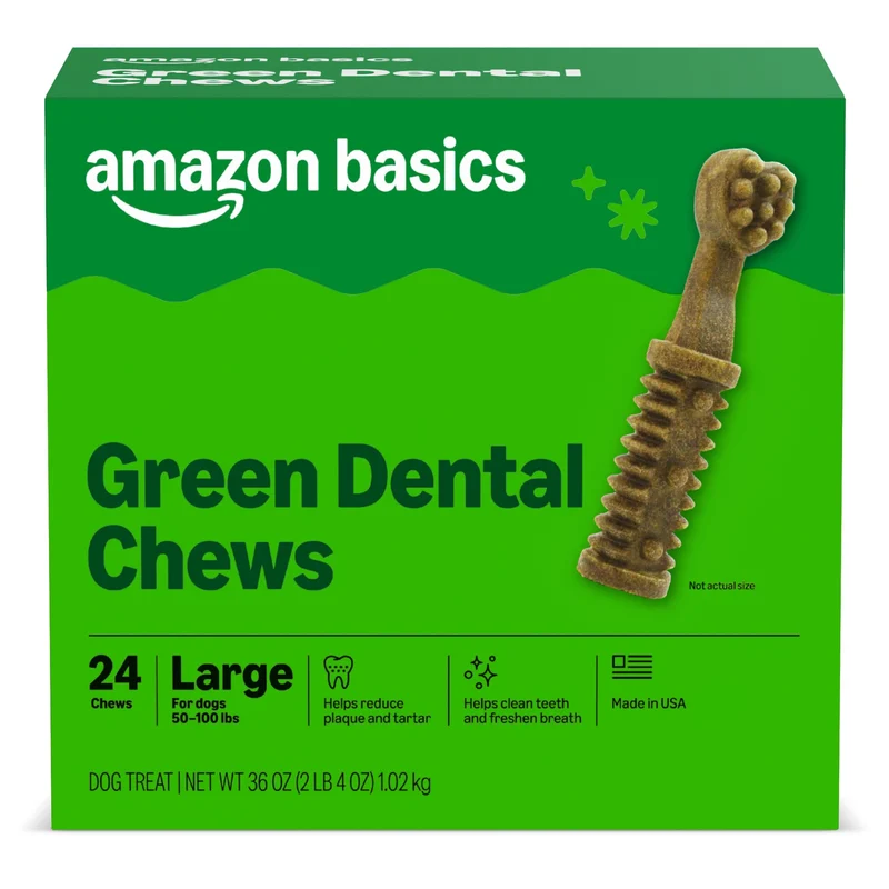 Amazon Basics Friandises Dentaires pour Chiens GROS – 24 Pièces, Non Aromatisées, Sans Céréales, 2,25 lb