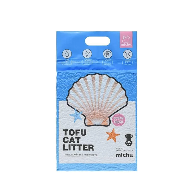 Michu Litière Tofu pour Chats – Agglomération Rapide, Naturelle, 2×5,5 lb, 5 Parfums Ocean Fresh