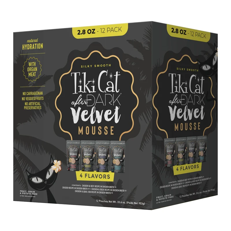 Tiki Cat After Dark Velvet Mousse – Pack Découverte (12 x 2,8 oz) sans céréales ni pomme de terre