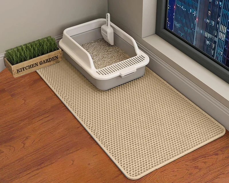 HCY&WLD Tapis Litière Chat 45x26 - Double Couche EVA, Antidérapant & Étanche (Khaki)