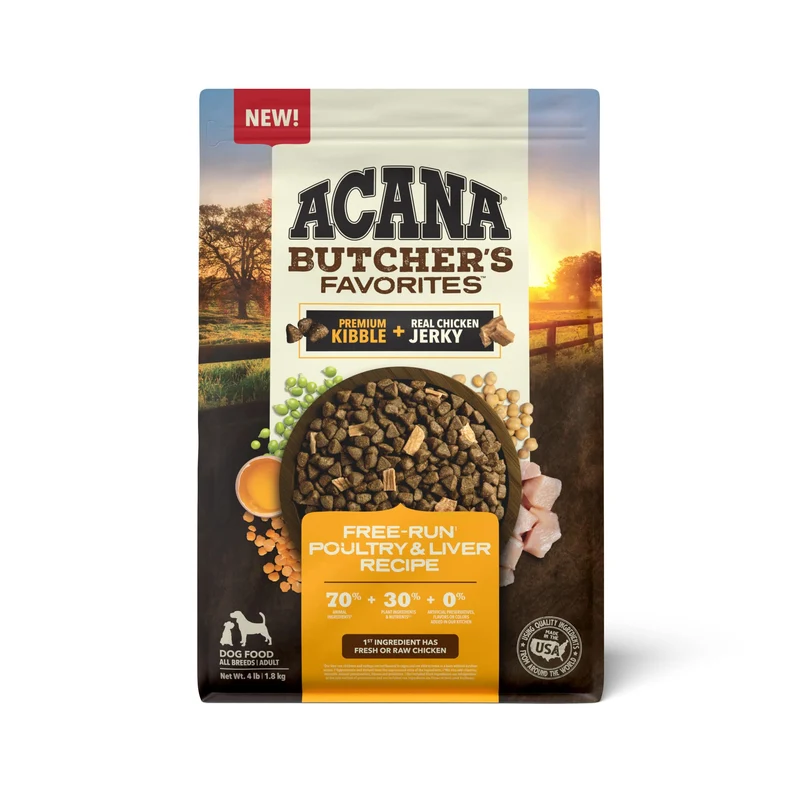 ACANA Favoris du Boucher – Croquettes Sans Céréales au Poulet Élevé en Liberté et Foie – Sac de 4 Livres
