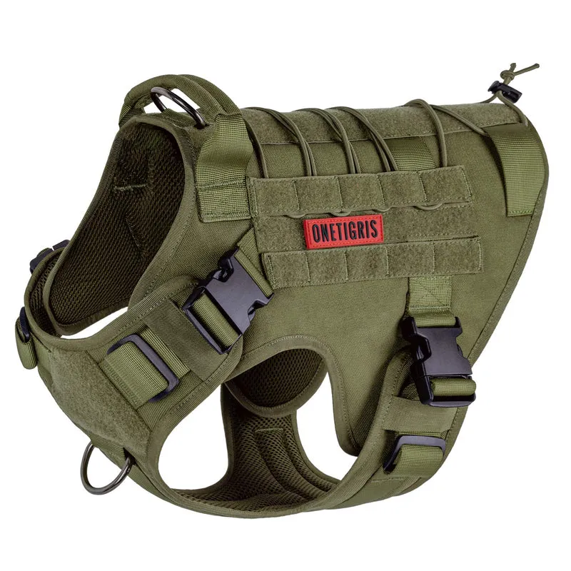 OneTigris Harnais Canin Tactique – Sans Tirage, Attaches de Laisse, Réglable – Ranger Green, Taille Medium