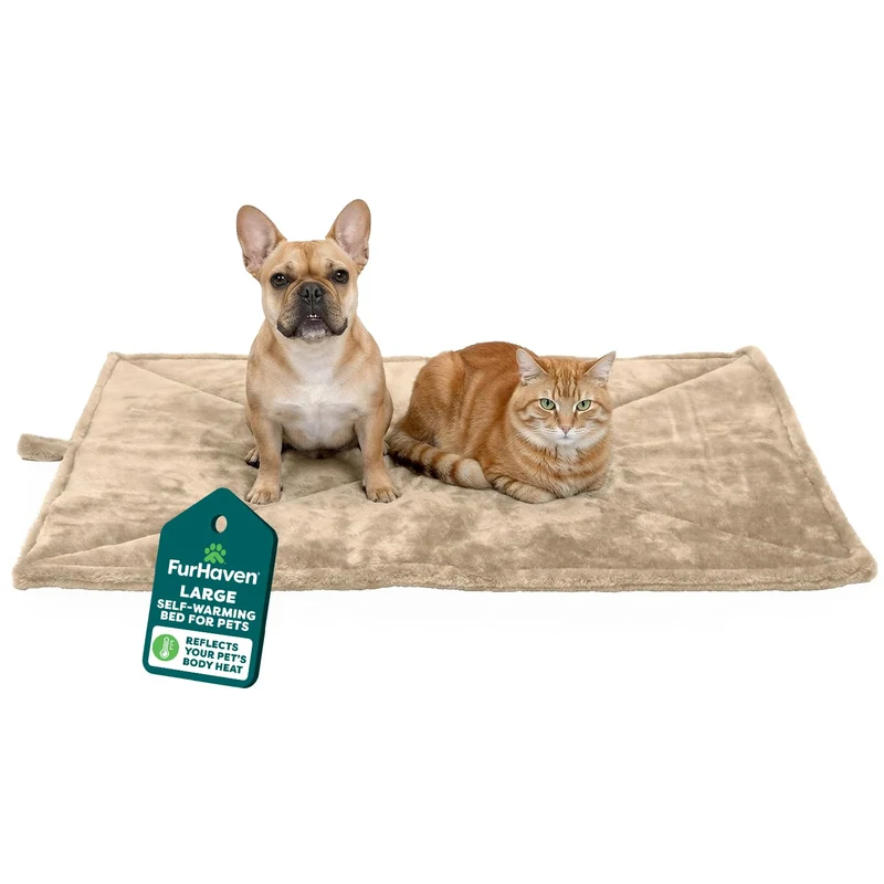 Furhaven ThermaNAP – Coussin auto‑chauffant pour chats et chiens (Grand) – Lavable, chaleur réfléchie – Crème