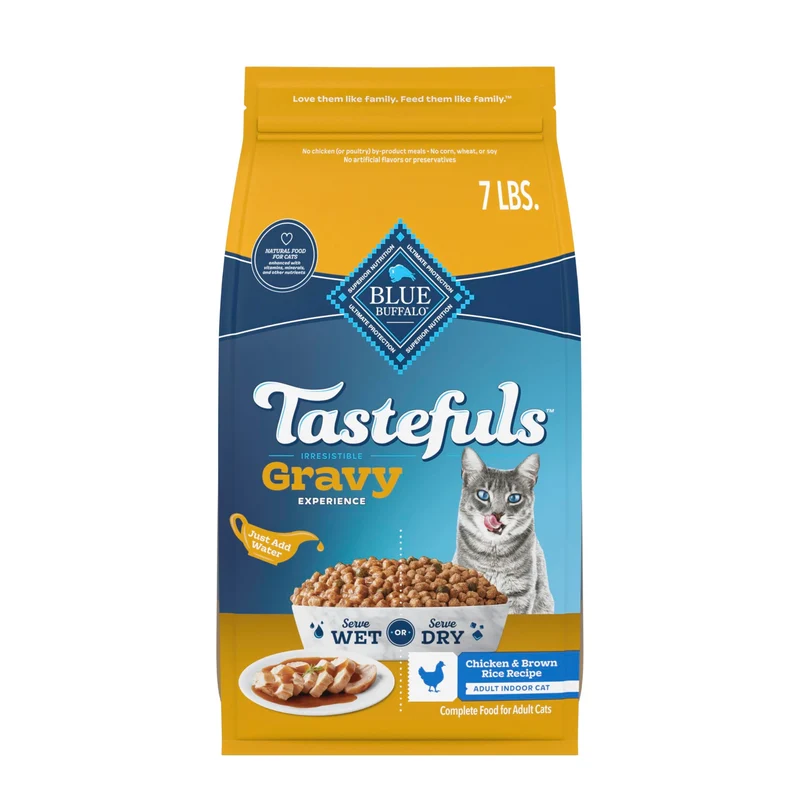 Blue Buffalo Tastefuls Expérience Sauce Savoureuse pour Chat Adulte – Poulet et Riz Brun, Sac 7 lb