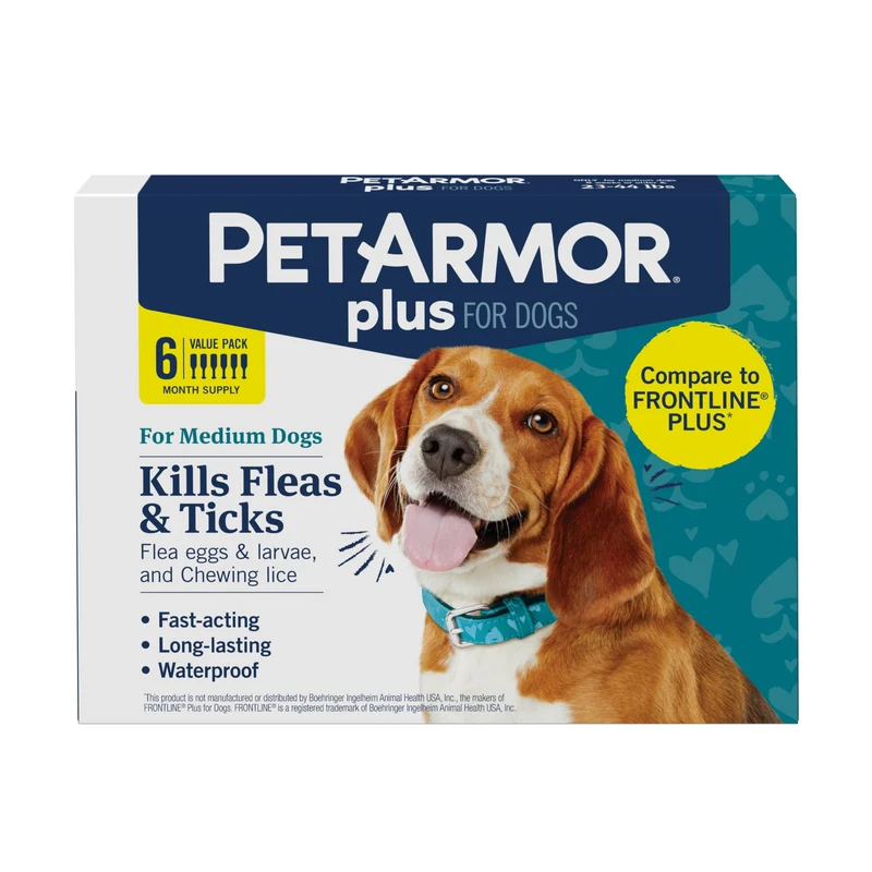 PetArmor Plus pour Chiens Moyens (23-44 lb) – Prévention puces et tiques, 6 doses, Étanche