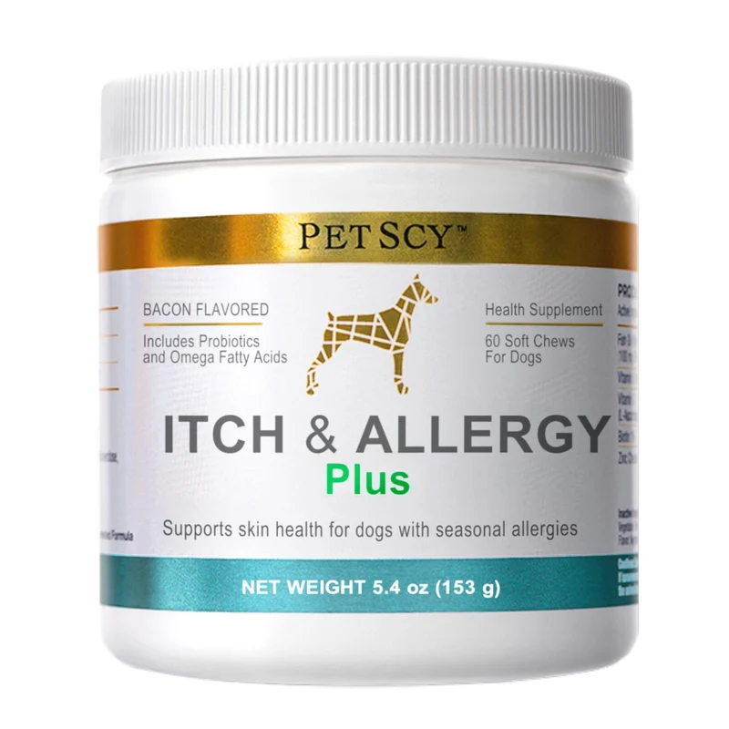 Petscy Démangeaisons et Allergies Plus — Friandises pour chiens (peau, oreilles, pattes) | Colostrum, Probiotiques et Quercétine | 60 friandises