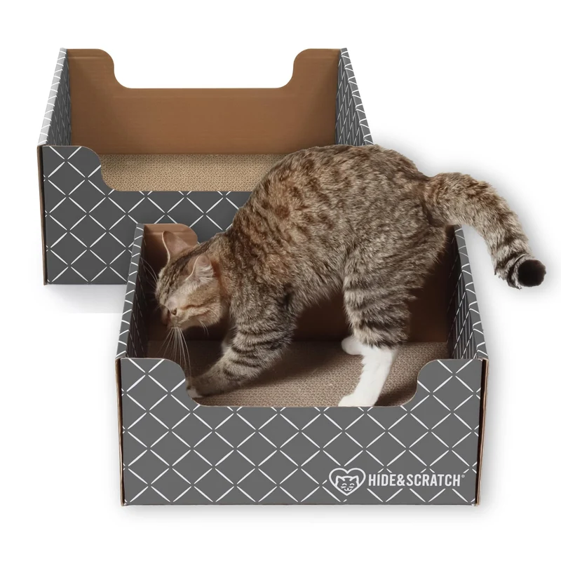 Hide & Scratch – Boîte de griffage en carton pour chat, 2 paquets, motif diamant sombre