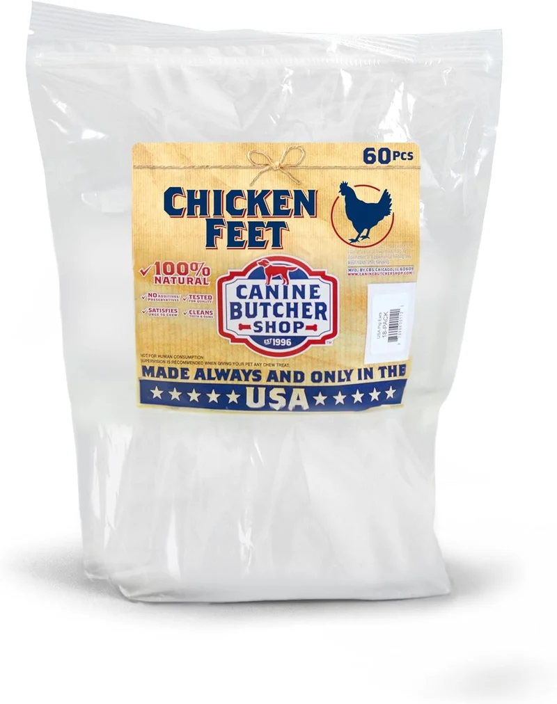 Canine Butcher Shop – Pattes de poulet pour chiens (60 pièces) – Déshydratées, naturelles, fabriquées aux États‑Unis