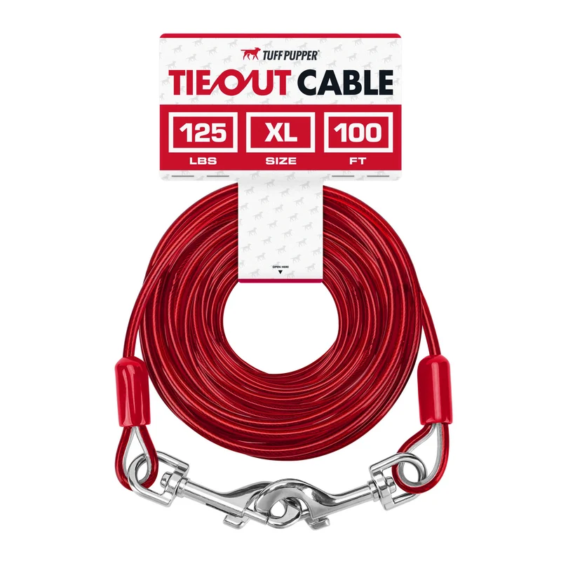 Tuff Pupper Câble d'attache pour chien – 100 pieds, acier galvanisé, anti-enchevetrement 360