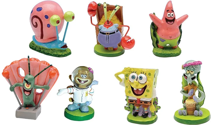 Penn-Plax Ensemble d'ornements SpongeBob – 7 pièces, licence officielle, décor mini d'aquarium 2 pouces
