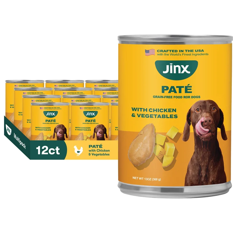 Jinx Premium Pâté Humide pour Chiens – Poulet & Légumes, Sans Céréales, Lot de 12 boîtes (13 oz chacune)