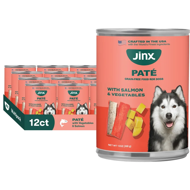 Jinx — Boîtes Humides Premium pour Chien • Pâté au Saumon Sans Céréales, Ingrédients Réels • Tous Âges et Tailles • Lot de 12 x 13 oz