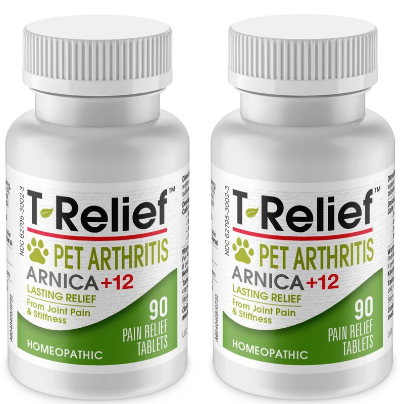 MediNatura T-Relief Arthrite Animaux – Arnica +12 Remèdes Naturels, Soulagement Articulations pour Chiens et Chats – 90 comprimés (2 packs)