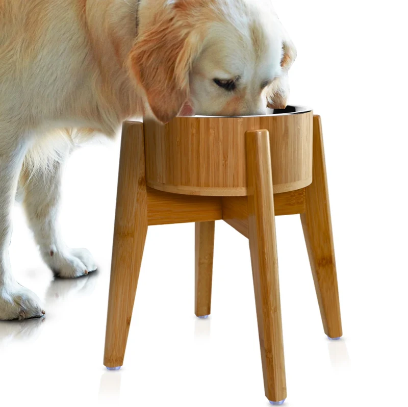 ZPirates Gamelle surélevée pour Grand Chien – 15 pouces, bois de bambou et acier inox