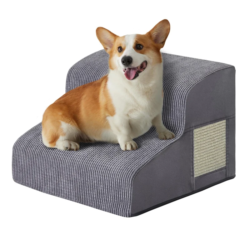 Ahpmeoa Escaliers pour chien – 2 à 5 marches, base antidérapante, mousse dense, pour lit et canapé (gris)