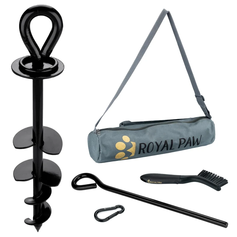 ROYAL PAW Piquet d'attache chien lourd - jusqu'à 210 lb - Extérieur - Noir Minuit