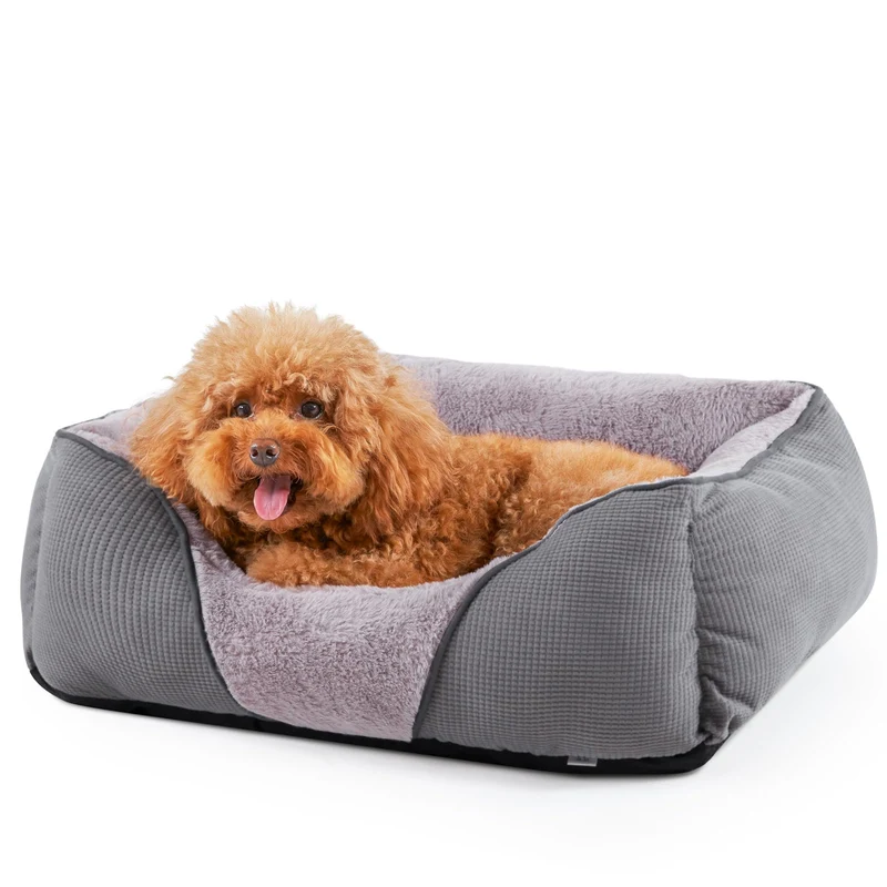 MIXJOY Coussins Calme pour Chiens et Chats – Rectangulaire Orthopédique, Anti-Dérapant, Gris (Petits/Moyens)