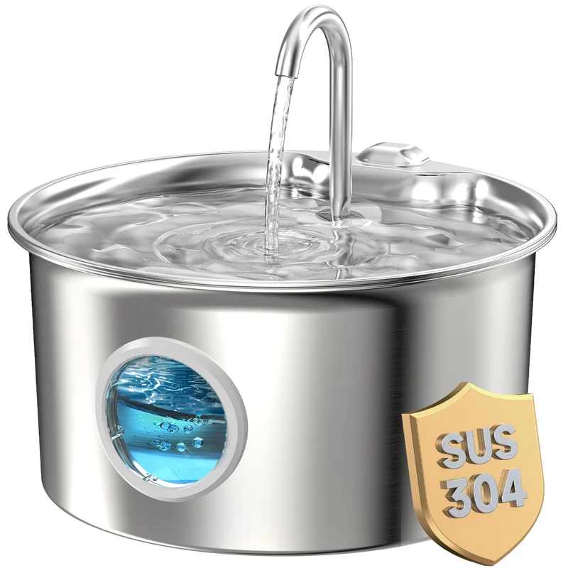 ATMZIQXR Fontaine pour chat en acier inoxydable 2,6 L — eau fraîche, silencieuse