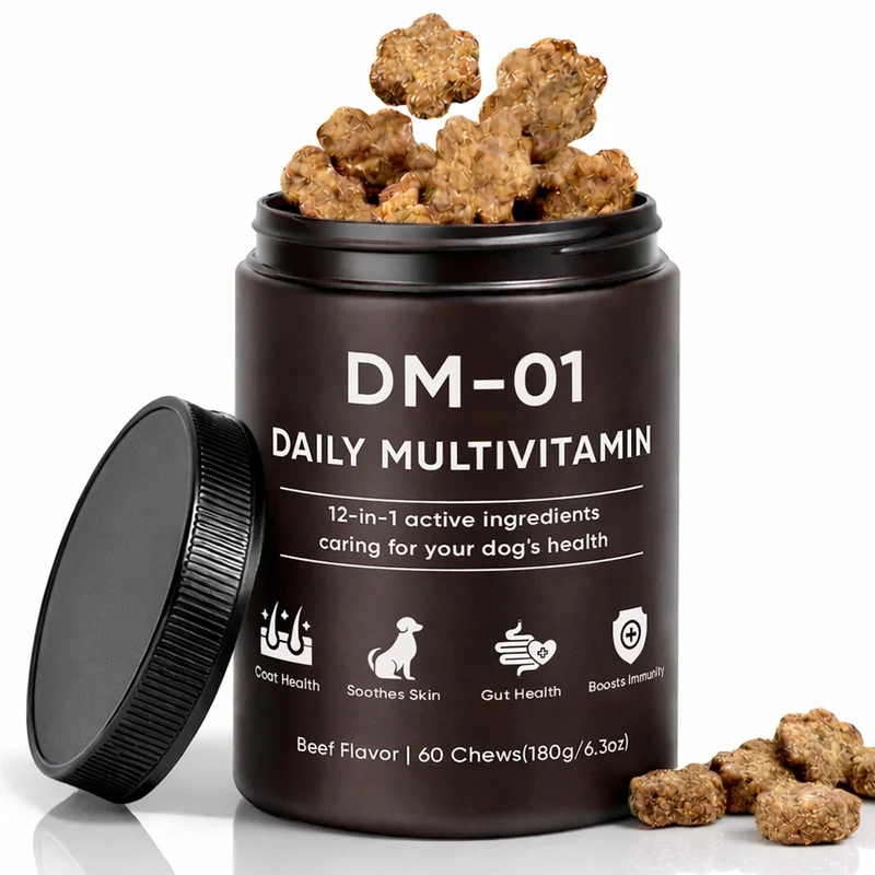 AMOQUCT DM-01 – Multivitamines quotidiennes pour chien, bouchées à mâcher au bœuf, 60 pièces