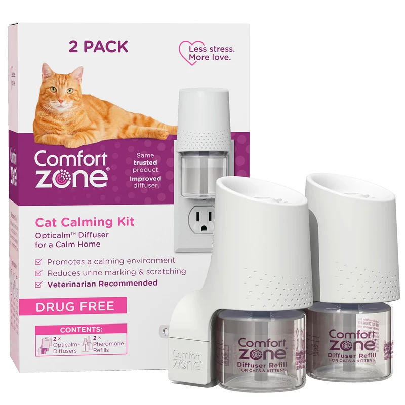 Kit Comfort Zone : 2 Diffuseurs Calmants pour Chats et 2 Recharges – Phéromones Féline, Détente à Domicile