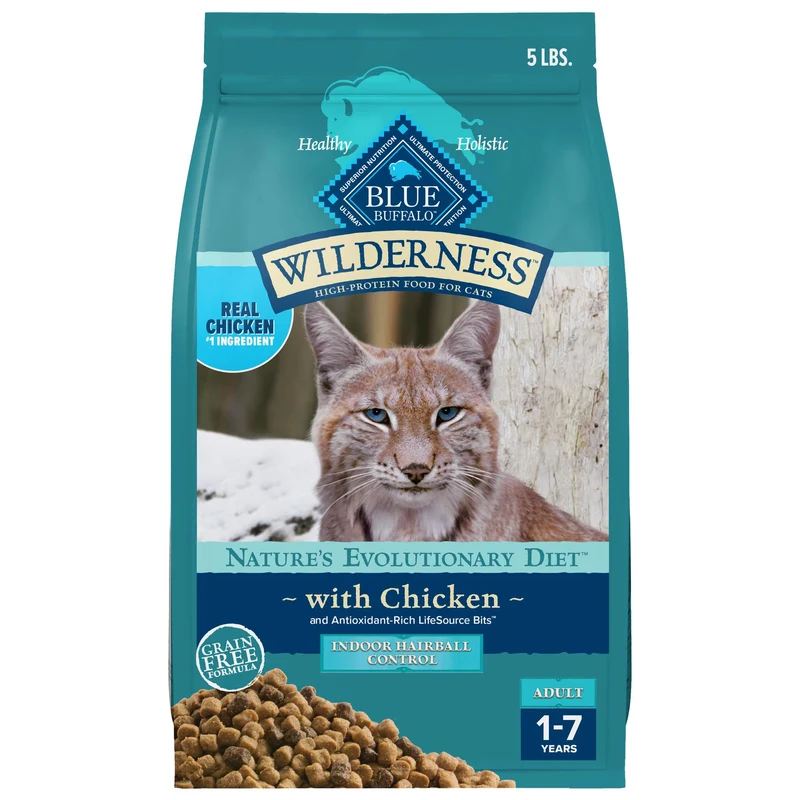 Blue Buffalo Wilderness – Croquettes naturelles pour chats d interieur (poulet), haute proteine, sans cereales, sac 5-lb