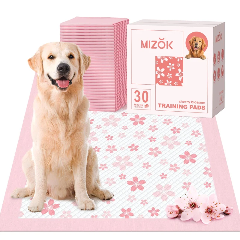 MIZOK Tapis Potty XL 28x34 pour Grands Chiens – Absorbant, Anti-Fuite, Design Cerisier Rose