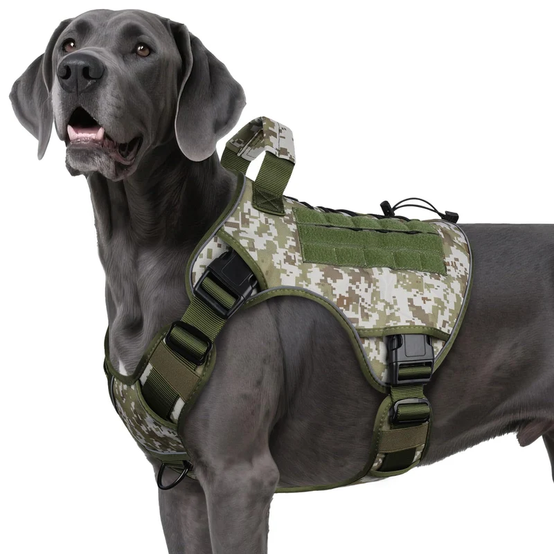 Wingoin Harnais Tactique Chien XXL – Anti-Tirage, Poignée, Camouflage Vert