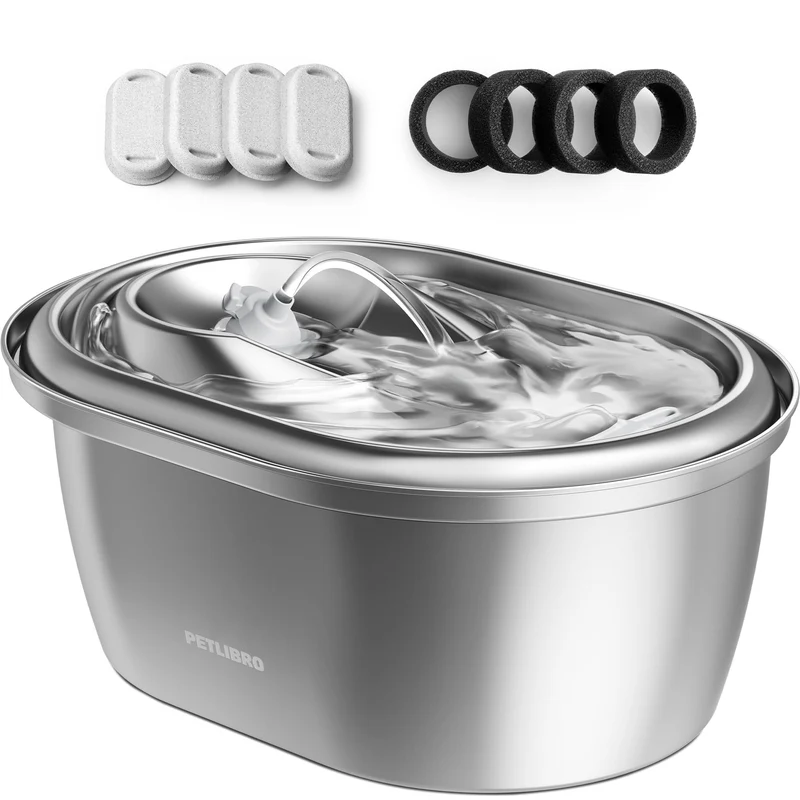 PETLIBRO Fontaine pour chat en acier inox 3L — Eau filtrée, silencieuse et facile à nettoyer