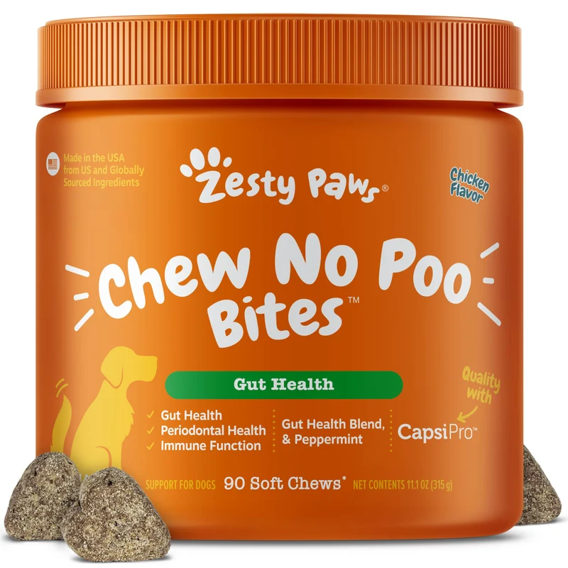Zesty Paws No Poo Bites pour Chiens – Coprophagie et Dissuasion des Crottes, Bouchées Molles au Poulet, 90 bouchées