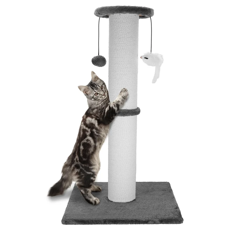 Ahomdoo Poteau Grattoir pour Chat 34 pouces – Corde de coton, Boule suspendue et Souris (gris)