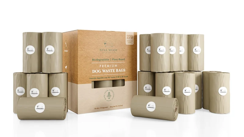 Nina Woof – Sacs compostables pour chiens biodégradables, 270 sacs (18 rouleaux) – ASTM D6400 & EN 13432