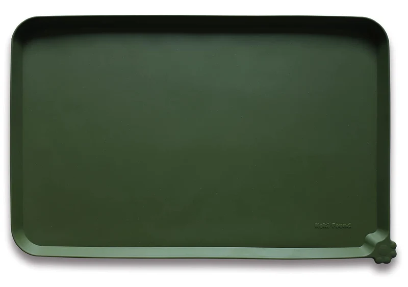 Hoki Found – Grand tapis d’alimentation en silicone antidérapant pour chien et chat, olive foncé, étanche (24x16 po)