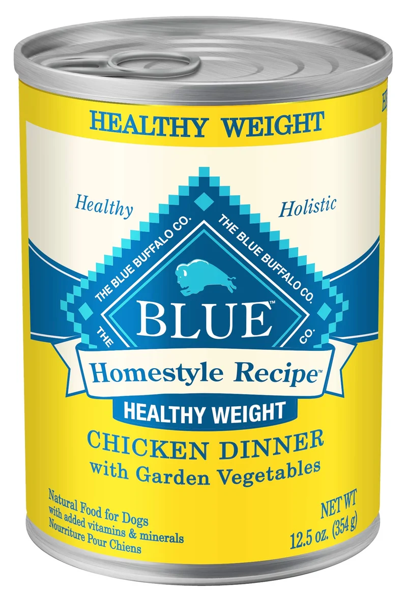 Blue Buffalo Homestyle Recipe Healthy Weight – Pâté humide pour chien adulte, bœuf et légumes, pack 12 × 12,5 oz