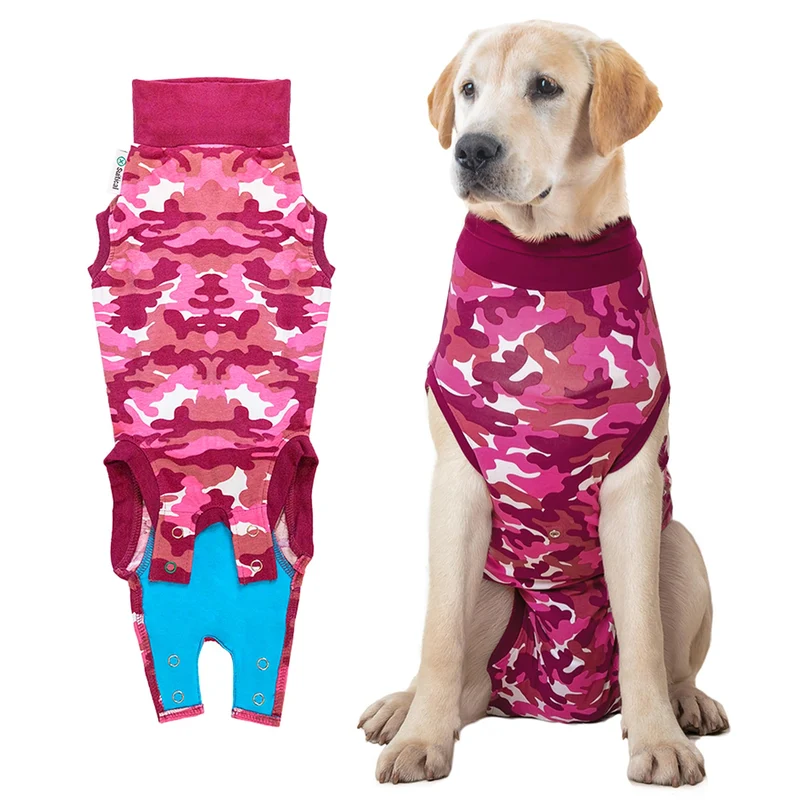 Suitical Combinaison de Recuperation pour Chiens – Post-Chirurgie, Taille L, Rose Camouflage