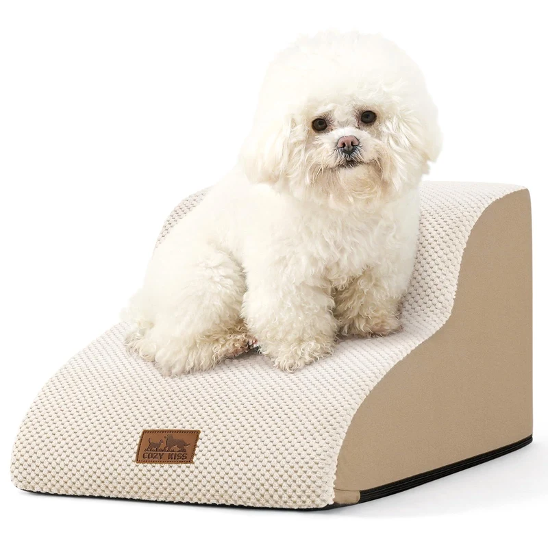 COZY KISS Escaliers pour Chiens Petits — 2 Marches, Hauteur 11,8 po, Beige
