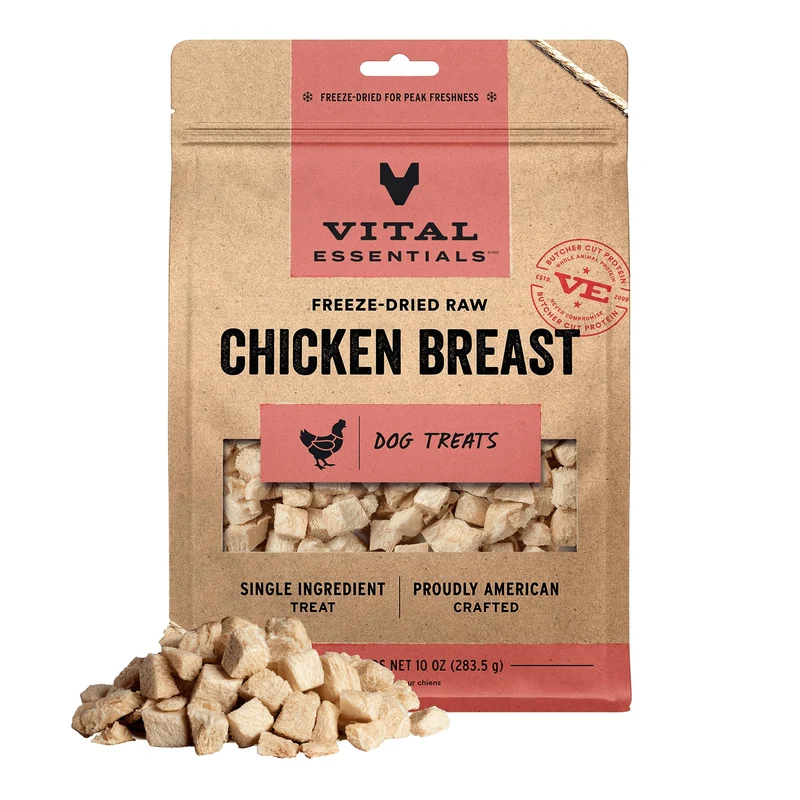 Vital Essentials Friandises pour Chien – Poitrine de Poulet Lyophilisée (Ingrédient Unique) | Sans Céréales, 10 oz