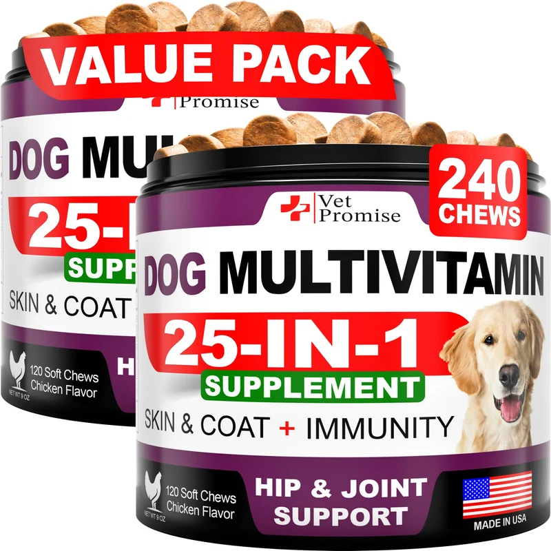 Vet Promise Multivitamines Chien À Mâcher – Pack de 2, Glucosamine et Soutien Mobilité