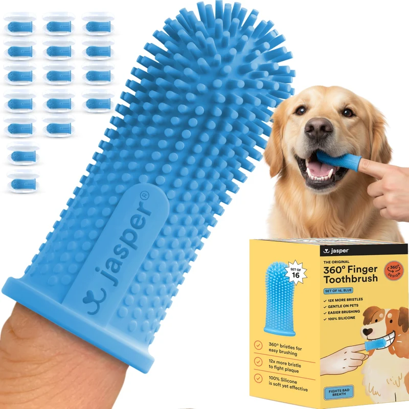 Jasper Brosse Dentaire Animaux 360° – Kit Dentaire pour Chiens et Chats, 16 Pièces, Bleu