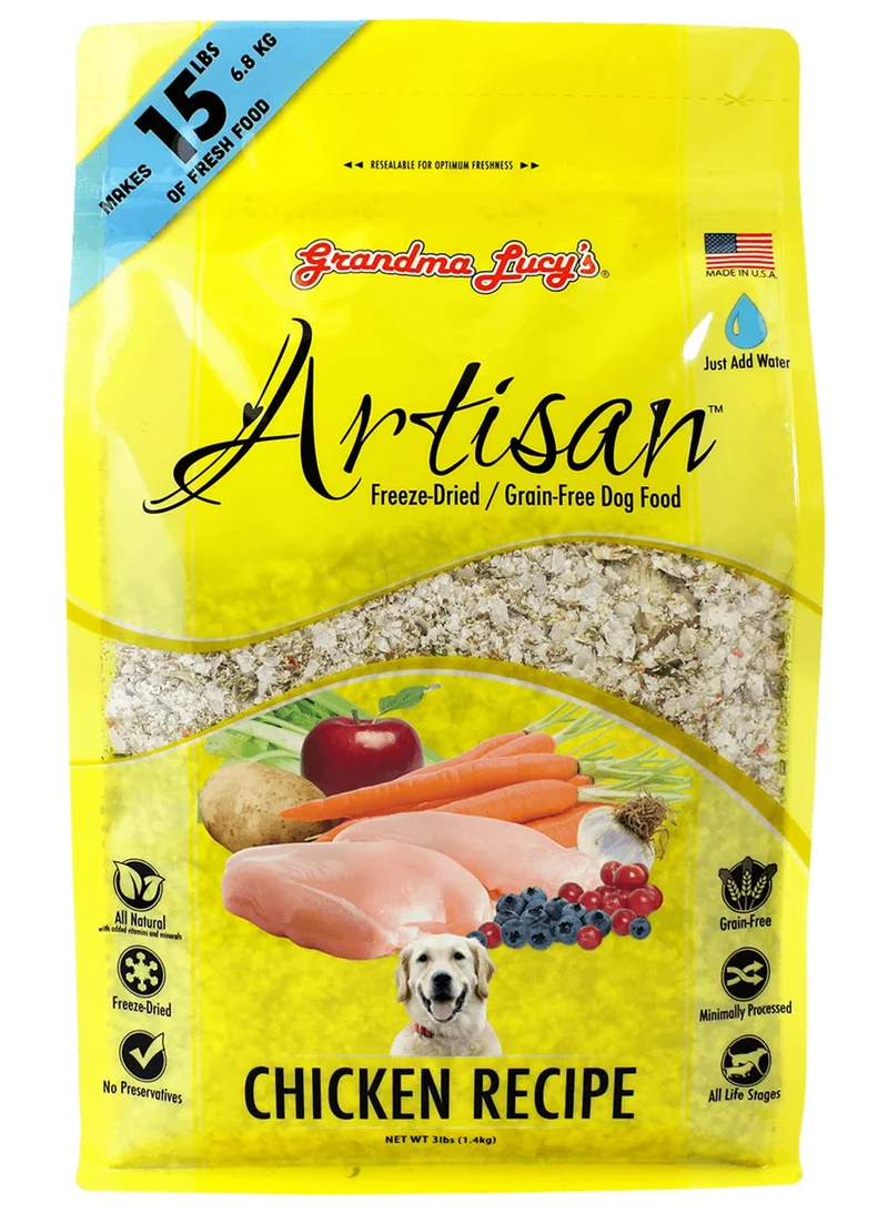 Grandma Lucy's Artisan – Nourriture Chien Sans Céréales Lyophilisée au Poulet, Sac 3 lb
