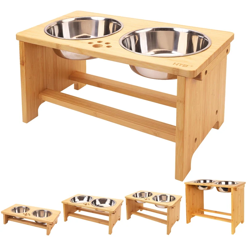 HTB Gamelles surélevées pour chien – Support avec 2 bols inox, pour chiens de toutes tailles