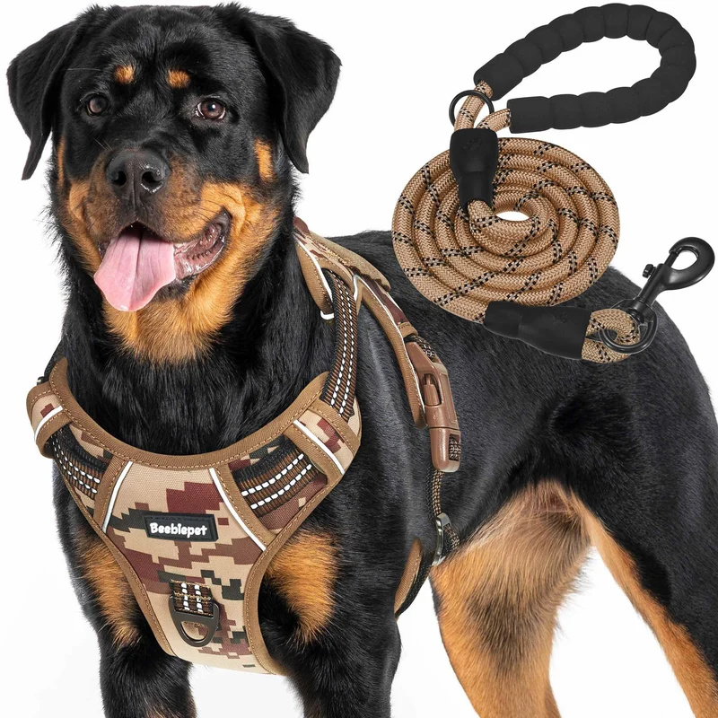 Beebiepet Harnais Tactique Chien Lourd - Sans Tirage, Réglable, Réfléchissant, Taille X-Large Camouflage Désert