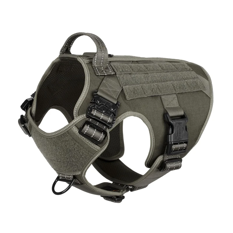 ICEFANG Harnais Tactique pour Chien XL – Boucles Métal, MOLLE, Poignée Frontale et Clip Anti-Tirage (Vert)