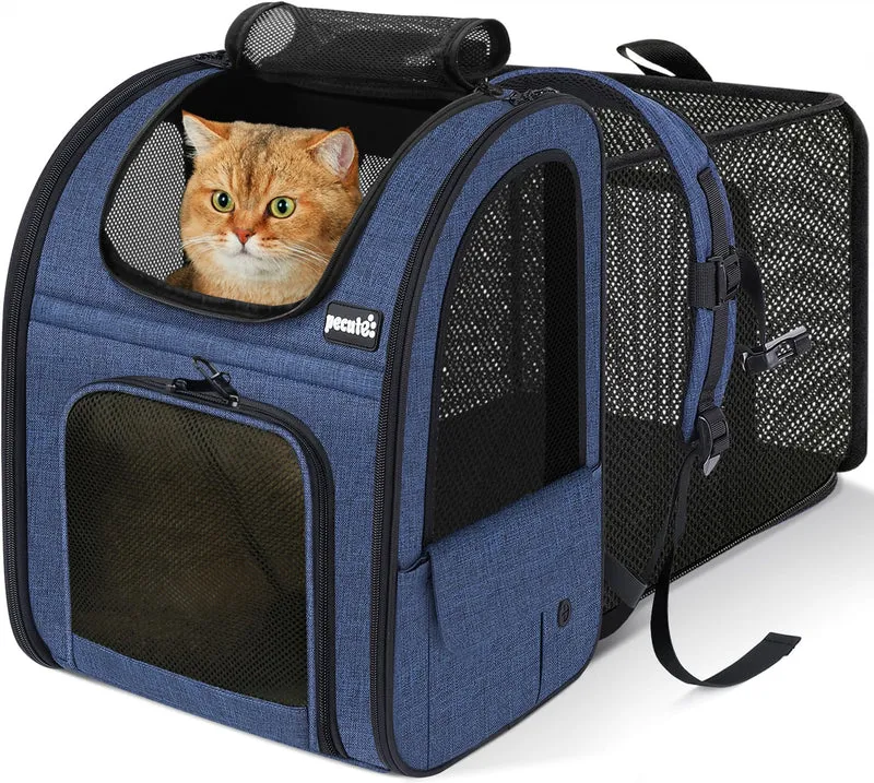 Pecute Sac à Dos pour Chat Extendable – Transport mains libres jusqu’à 5 kg, 4 mailles, fermetures verrouillables – Bleu