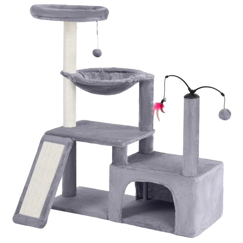 YUNIQUE Tour d'Arbre à Chat Multi-Fonctions – Grand Condo, Grattoir & Hamac (Gris)