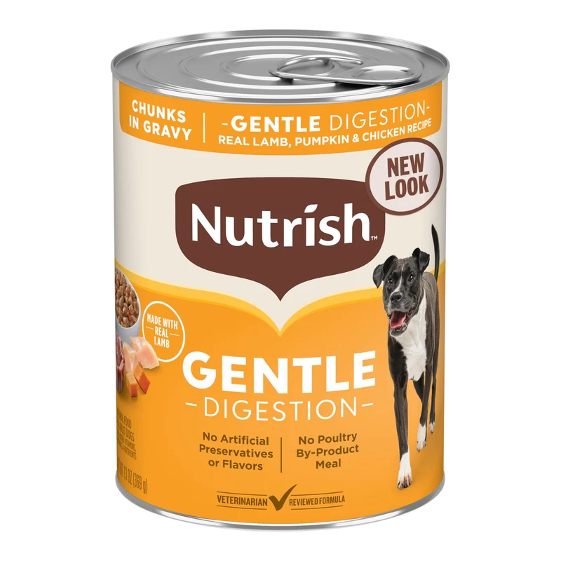 Nutrish Digestion Douce – Morceaux d'agneau, citrouille et poulet dans une sauce pour chien, 12 boîtes de 13 oz (Rachael Ray)
