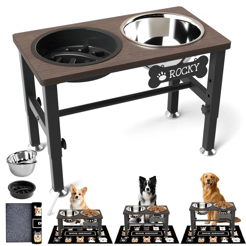 SHAINFUN Gamelles Élevées pour Chiens Moyens et Grands — Hauteur Réglable, Anti-Déversement, Ensemble 2 Bols Inox 58oz