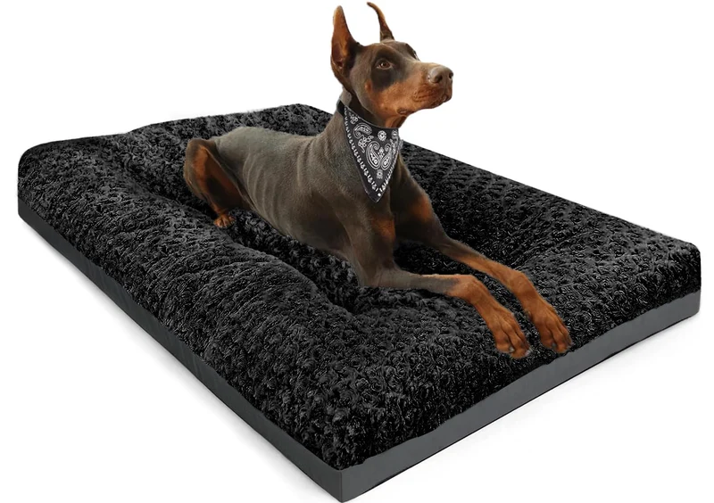 POCBLUE Coussin lavable Deluxe pour chien – 35 x 23 po, antidérapant, noir, pour chiens jusqu'à 60 lb (environ 27 kg)